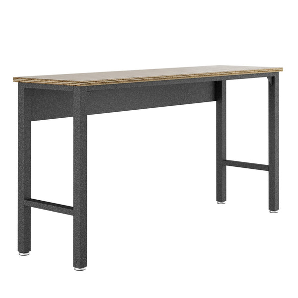 English Elm Fortress 72.4" Garage Table in Dark Grey Metal & Natural MDP Top — Durable, Space-Saving Workbench B365P398231