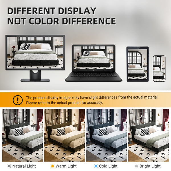 English Elm Queen Size Bed Frame With Tufted Cloud Pillow Headboard – Ultra-Soft Chenille, Noise-Free Support W1885S00207-GIGA