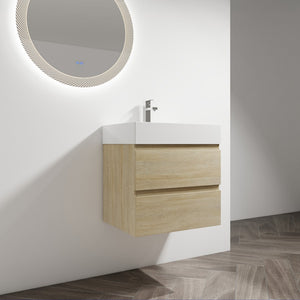 English Elm 24" Wall-Mounted Bathroom Vanity With Resin Sink, Soft-Close Drawers & Space-Saving Design For Style W999S00196