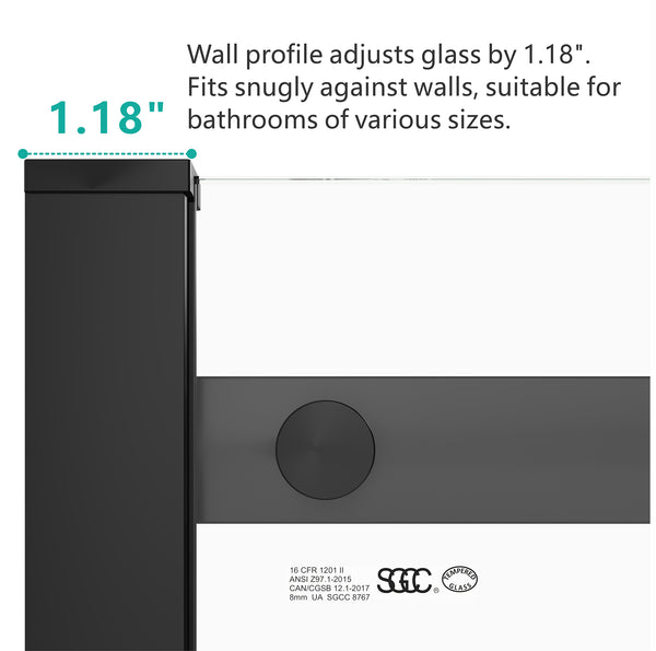 English Elm S-RM6076TB Frameless 56-60" x 76" Sliding Shower Door, 8mm Tempered Glass, Matte Black Rollers and Towel Bar W1865P189853
