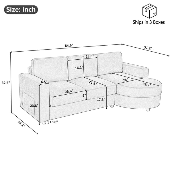 English Elm Modern L-Shaped Sectional Sofa With Curved Chaise, Usb Ports & Storage Pockets For Cozy Living Room N719S002170Y