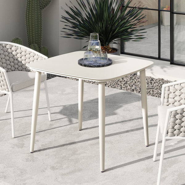 English Elm Jennifer Taylor Home - Santorini White 33.5" Square Outdoor Patio Table — Powder-Coated Aluminum, Compact Durable Side/Dining Table B2719P308010
