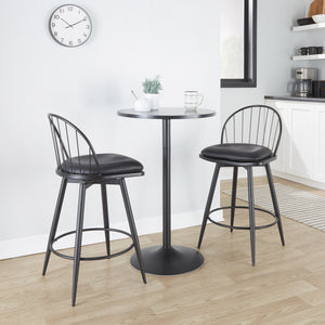 English Elm Riley 26" Farmhouse Fixed-Height Swivel Counter Stools Set of 2 - Matte Black Metal, Faux Leather Cushioned Seats, Round Footrest B202S00370
