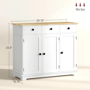 English Elm Entryway Floor Cabinet with Three Drawers Adjustable Shelf and Rubberwood Top T3971P465351