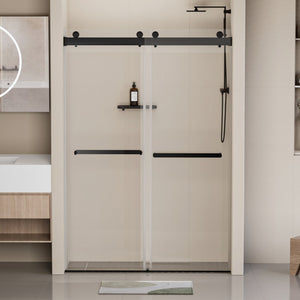English Elm 44-48 in Frameless Double Sliding Shower Door Clear Tempered Glass Matte Black Hardware W1920P181714