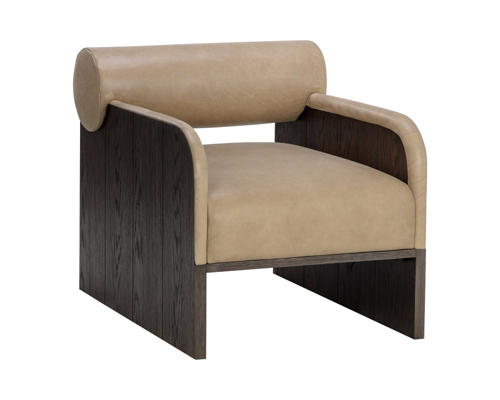Sunpan Coburn Lounge Chair - Contemporary Comfort with Semi-Aniline Leather and Distinctive Wood Graining Dark Brown / Sahara Sand Leather