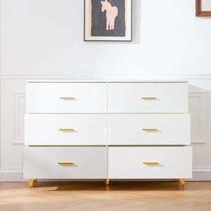 English Elm Six Drawer Elegant White Locker With Gold Accents And Triangular Legs For Modern Stylish Storage W3871P368993-GIGA
