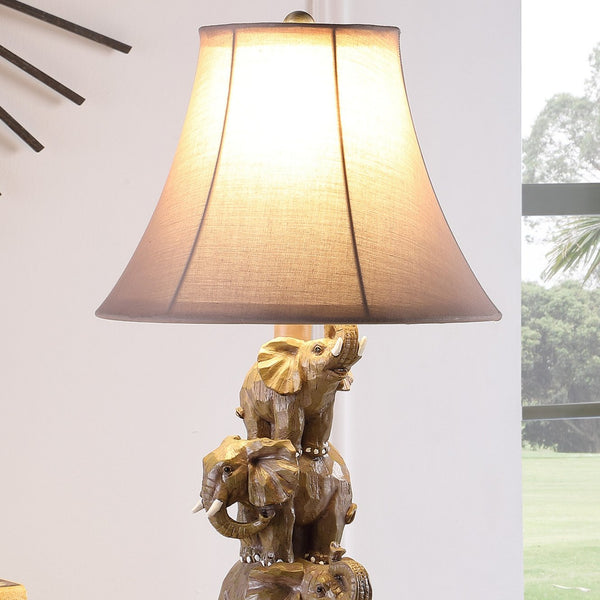 English Elm 21" Brown Grey 3 Stacked Elephants Polyresin Table Lamp with Cocoa Linen Shade, 60W LED Ready B072P222440