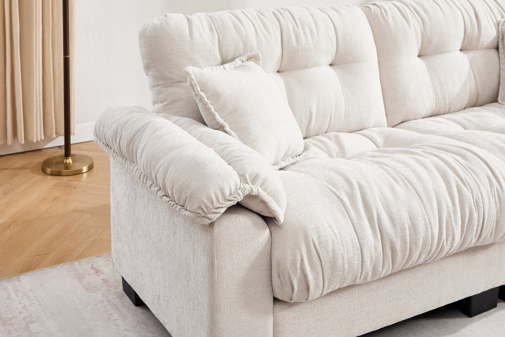 English Elm Casual 3-Seater Pleated Chenille Sofa In Soft Beige - Modern Comfort For Stylish Living Spaces W2100S00313