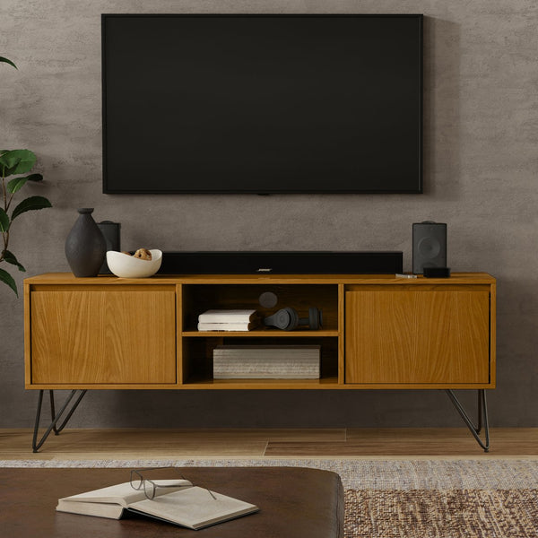 English Elm Hunter Tv Media Stand - Stylish Oak Veneer With Industrial Design, Storage & Cable Management B136P158735