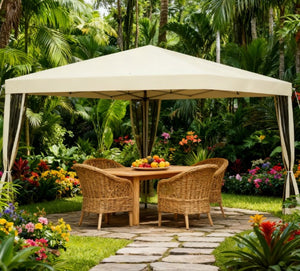 English Elm Height Adjustable 10x10 Pop up Canopy with Mesh Walls Steel Frame Uv Protection Beige T3971P425617