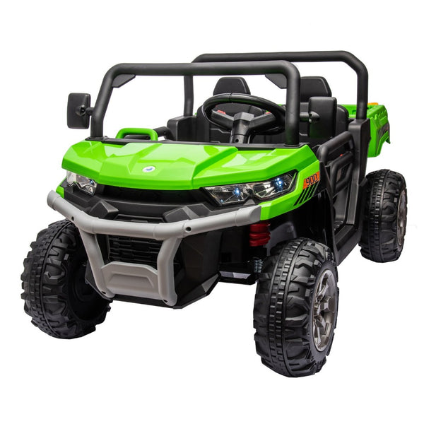 English Elm 24v Kids Ride on Dump Truck Two Seat Electric Utv with Tilting Bed and Remote Control Green W1578P188523