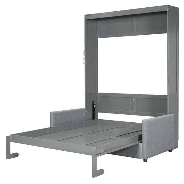 English Elm Full Size Murphy Wall Bed with Integrated Linen Sofa for Studio or Guest Room Gray LP000890AAE-1