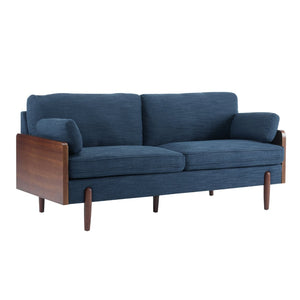 English Elm Mid-century Modern Compact Sofa with Plush Cushions and Rounded Wood Legs for Living Rooms Navy N771P205110U