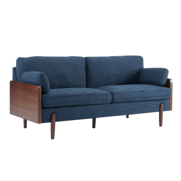English Elm Mid-century Modern Compact Sofa with Plush Cushions and Rounded Wood Legs for Living Rooms Navy N771P205110U