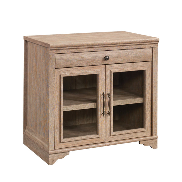 English Elm Library Base Brown Finish Engineered Wood Library Base with Tempered Glass Doors, Drawer & Adjustable Shelf - Durable 31.5"W Design B356P354421