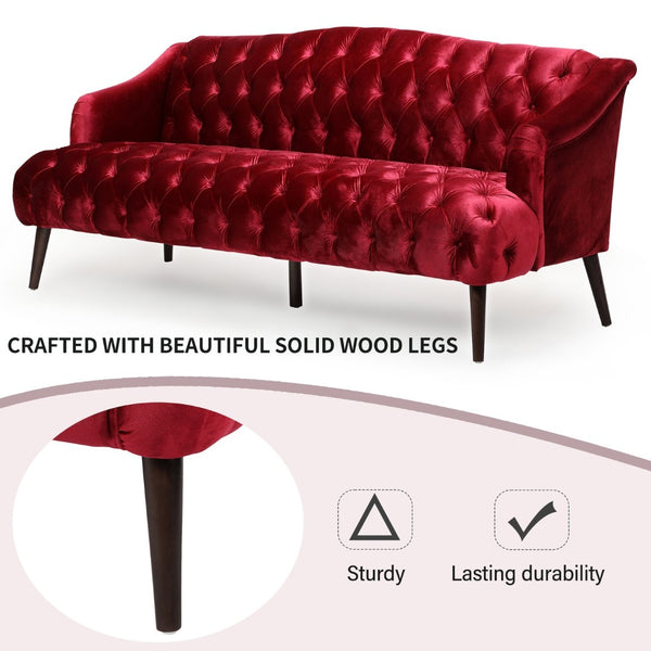 English Elm Comfy Hi-back Three Seat Sofa with Tufted Pu Upholstery and Tapered Birch Legs N760P178601R