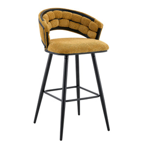 English Elm Set of 2 Chenille Upholstered Counter Stools with Iron Legs for Kitchen Islands Black,Yellow W3875P370852