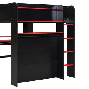 English Elm Full Size Gaming Bunk Bed with Rgb Lighting Integrated Desk Wardrobe and Storage Red LT100266AAR