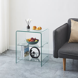 English Elm 2 Tempered Clear Bent Glass SideTable – Waterproof, Stackable Transparent End Table for Home, Office Events W1718P233037