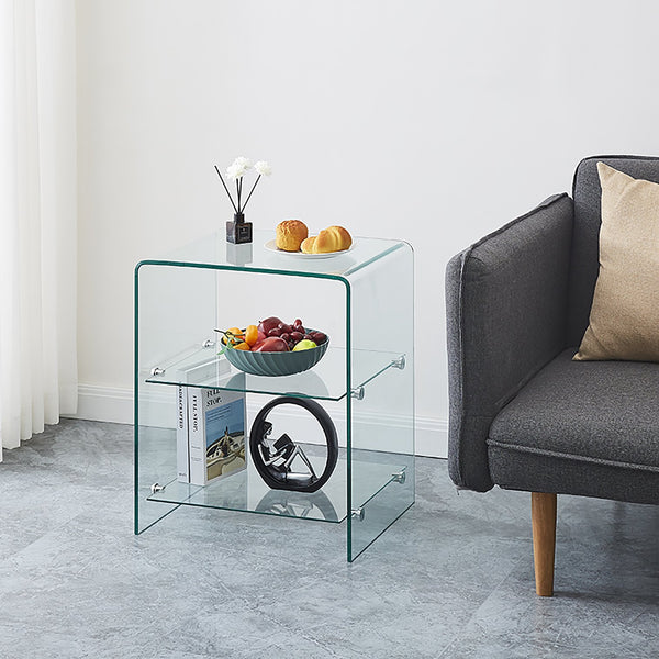 English Elm 2 Tempered Clear Bent Glass SideTable – Waterproof, Stackable Transparent End Table for Home, Office Events W1718P233037
