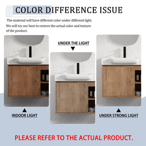 English Elm 28'' Floating Bathroom Vanity with Ceramic Sink Soft Close Door Melamine Cabinet Imitative Oak W999P426637