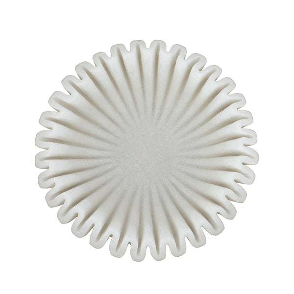 English Elm D13.5x3.5" Wavy Sand Resin Bowl with Textured White Finish — Organic Sculptural Centerpiece for Home Decor W2078P406033