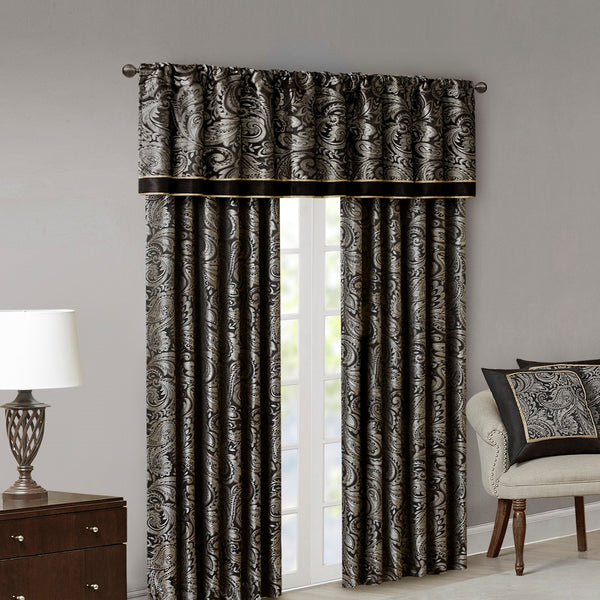 English Elm Jacquard Madison Park Aubrey Window Curtain Pair with Paisley Weave, Faux Silk Piping, OEKO-TEX Certified Black 3.05 L x 10.24 W x 10.24 H B03598268