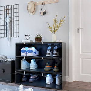 English Elm Black Glass Door Shoe Box Display Cabinet with RGB LED Lighting, Stackable Dustproof Showcase W331P235039