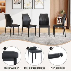 English Elm Black Faux Wood Grain Rectangular Dining Set with Shell Pattern Upholstered Chairs Black W1151S04368