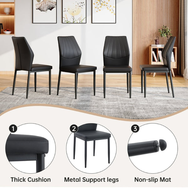 English Elm Black Faux Wood Grain Rectangular Dining Set with Shell Pattern Upholstered Chairs Black W1151S04368