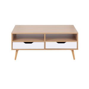 English Elm Astro Natural Wood Coffee Table with White Drawers — Contemporary Storage, Pull-Out Drawers, Durable Finish B202P223407