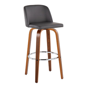 English Elm Toriano Mid-Century 30" Fixed-Height Swivel Barstool with Walnut Legs, Faux Leather Comfort Pair Grey B202S00707