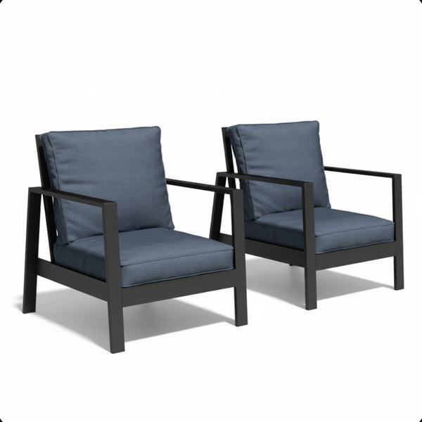 English Elm Set of 2 Outdoor Aluminum Patio Armchairs Rust Proof Frame with Plush Foam Cushions Black+Blue B082P454982