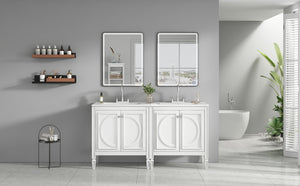 English Elm [video] 60 Inch Freestanding Double Sink Bathroom Vanity with Ceramic Basins Soft Close Storage White N759S226000K