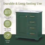 English Elm 30" Bathroom Vanity With Sink, One Package, Green Bathroom Cabinet With Drawers, Solid Frame and Mdf Board