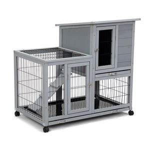English Elm Detachable Two-tier Pine Rabbit Hutch with Rolling Casters and Removable Waste Trays White+Gray W2181P190614