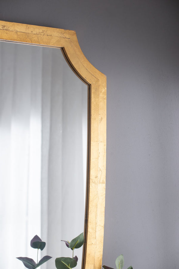 English Elm 24x46" Shield-Shaped Decorative Mirror with Gold Frame — Chic Wall Accent for Foyer, Bath, Living Room W2078P399177