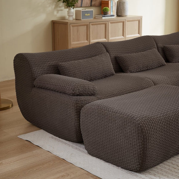 English Elm Sectional U-shaped Corduroy Sofa with Ottoman Convertible Layout for Any Living Room Brown W2339S00156