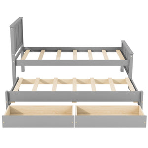 English Elm Twin Pine Platform Bed with Pull-out Trundle Storage Drawers for Kids or Guests Gray N7090008815E