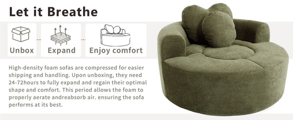 English Elm Round Cloud Sofa Bed Waffle Fabric Memory Foam Convertible Couch for Small Space Living Green W3224P492032