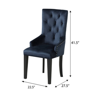 English Elm Dark Navy Velvet Parson Arm Chair with Tufted Back & Sloped Arms, Black Finish, Luxe Comfort B062P182763