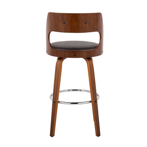 English Elm Cecina Mid-Century Barstool Set of 2 — Walnut Curved Frame, Brown Faux Leather Swivel Seats, 360° B202S00487