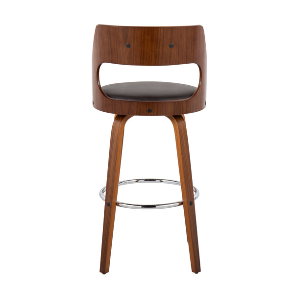 English Elm Cecina Mid-Century Barstool Set of 2 — Walnut Curved Frame, Brown Faux Leather Swivel Seats, 360° B202S00487