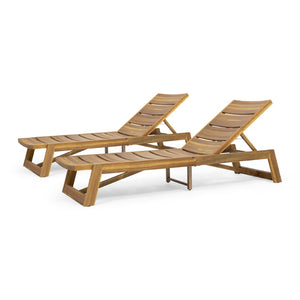 English Elm Maki Outdoor Acacia Hardwood Chaise Lounge Set Teak Wash Iron Accents Resort Style 70998.00