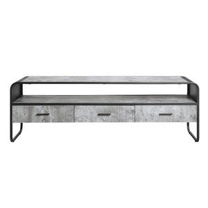 English Elm Raziela Modern Concrete Gray TV Stand with Black Accents, 65" Max, 3 Drawers & Open Shelf, KD Assembly B2726P256337