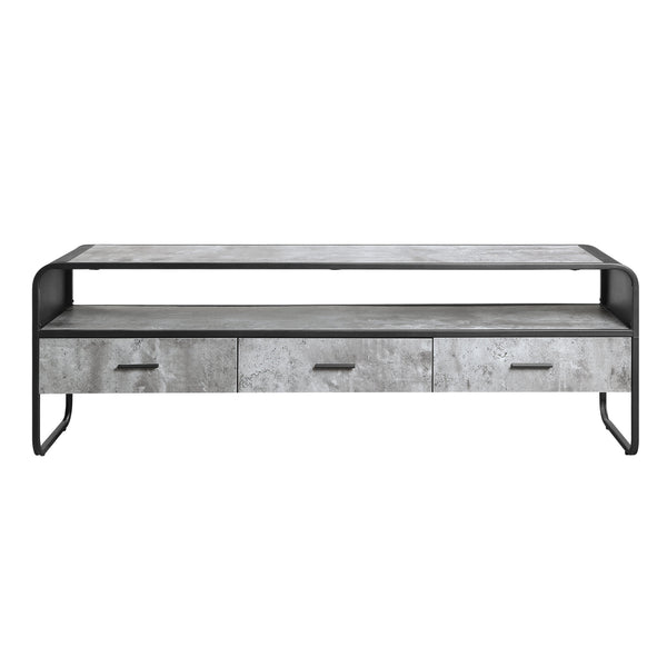 English Elm Raziela Modern Concrete Gray TV Stand with Black Accents, 65" Max, 3 Drawers & Open Shelf, KD Assembly B2726P256337