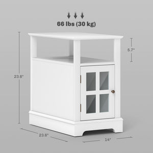 English Elm HOMCOM Narrow End Table with Built-In Charging Station, Hidden Glass Storage and Open Shelf Elegance White W2225P229463