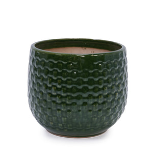 English Elm 3 Pieces Ceramic Flowerpot Set - Elegant Dark Green Planters For Garden, Patio & Indoor Spaces W3273P321559