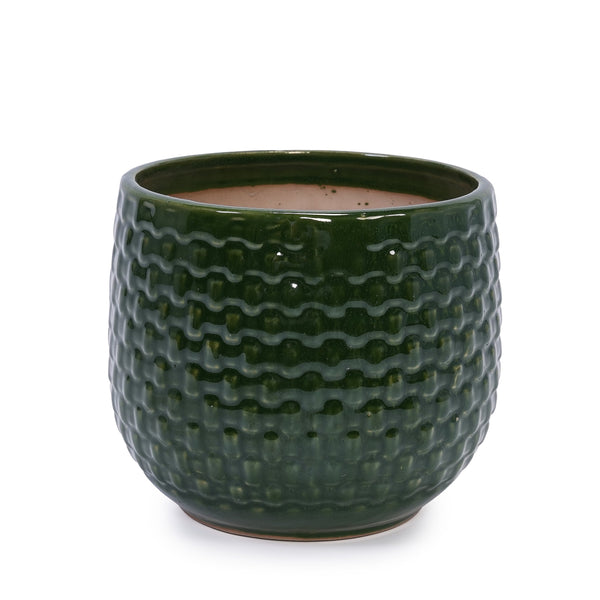 English Elm 3 Pieces Ceramic Flowerpot Set - Elegant Dark Green Planters For Garden, Patio & Indoor Spaces W3273P321559